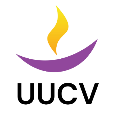 purple chalice with a golden flame, with the letters UUCV below it in black.